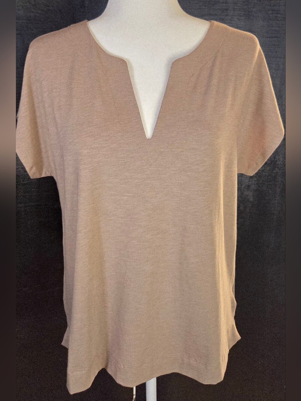 NWT Sigrid Olsen Taupe Split V-Neck Blouse Size M Cotton Tencel Eco Luxury Top